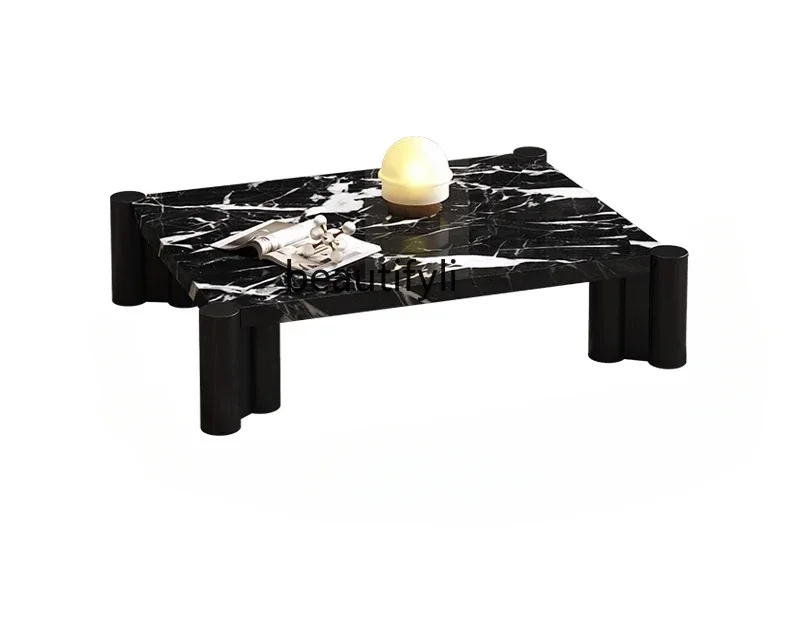 V Natural marble solid wood coffee table living room designer modern black luxur stone coffee table