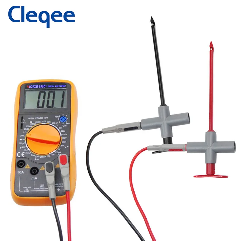 Cleqee P1033A 4PCS Multimeter Test Lead Kit 4mm Banana Plug Test Hook Clip Heavy Duty Safety Puncture Test Probe Electrical Tool
