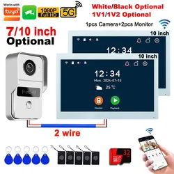 2 Wire Digital Video Intercom System Wireless 5G WiFi Video Doorphone Tuya Smart Doorbell 4in1 Unlock 7/10inch 1V1/1V2 Optional