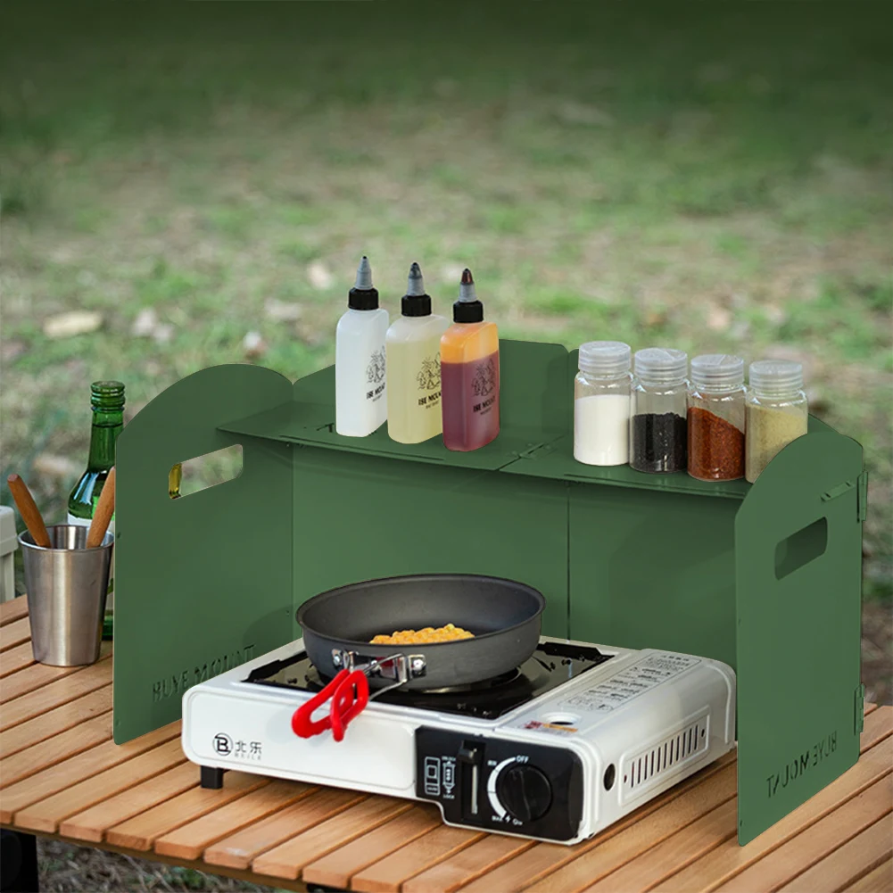 Foldable Outdoor Gas Stove Windshield with Storage Layer Cooking Burner Wind Deflector Ultra-Light Portable Camping Accessories