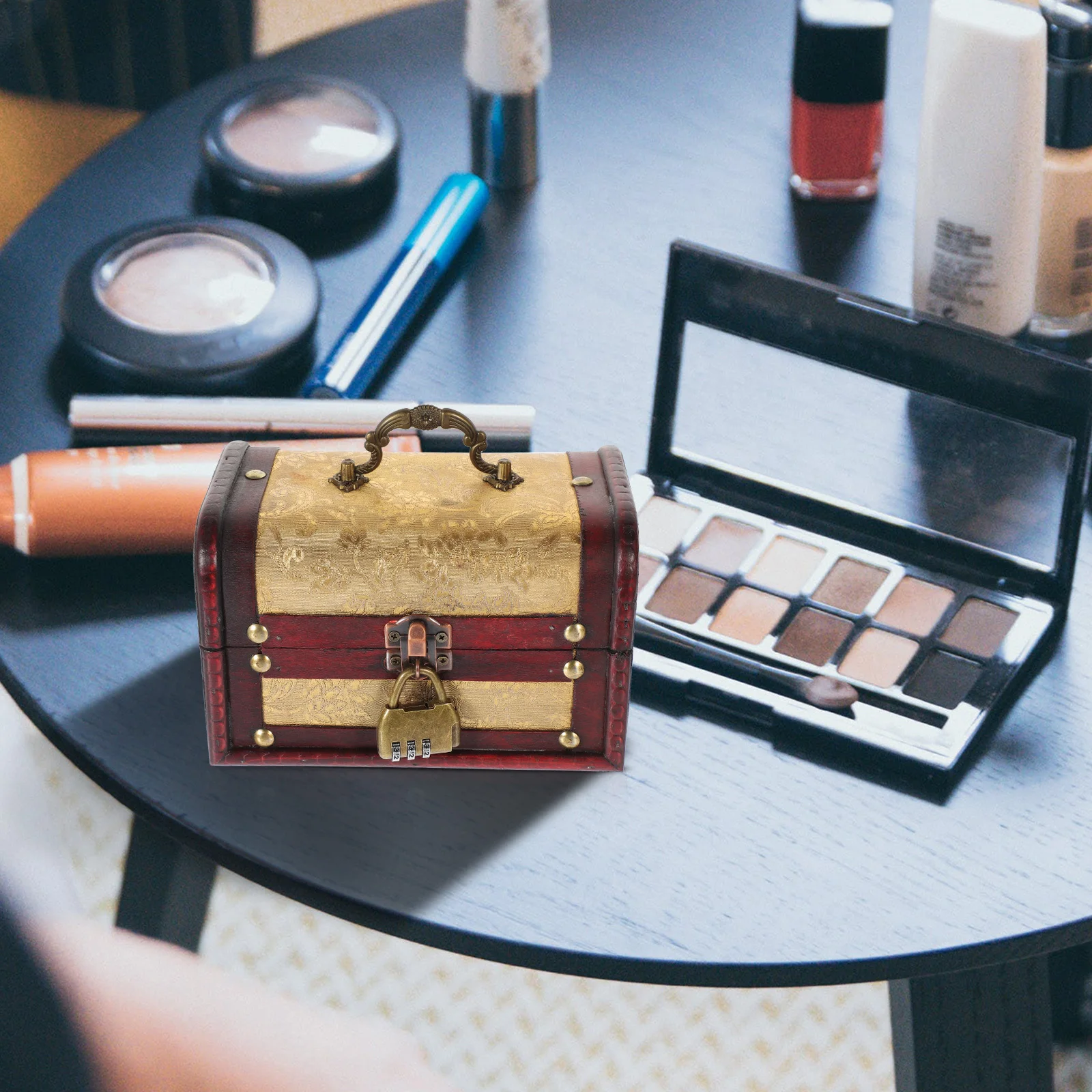 صندوق الكنز الخشبي المدمج لسطح المكتب خمر علبة المجوهرات تذكار الصدر الرجعية حلية تخزين صندوق الكنز الخشبي