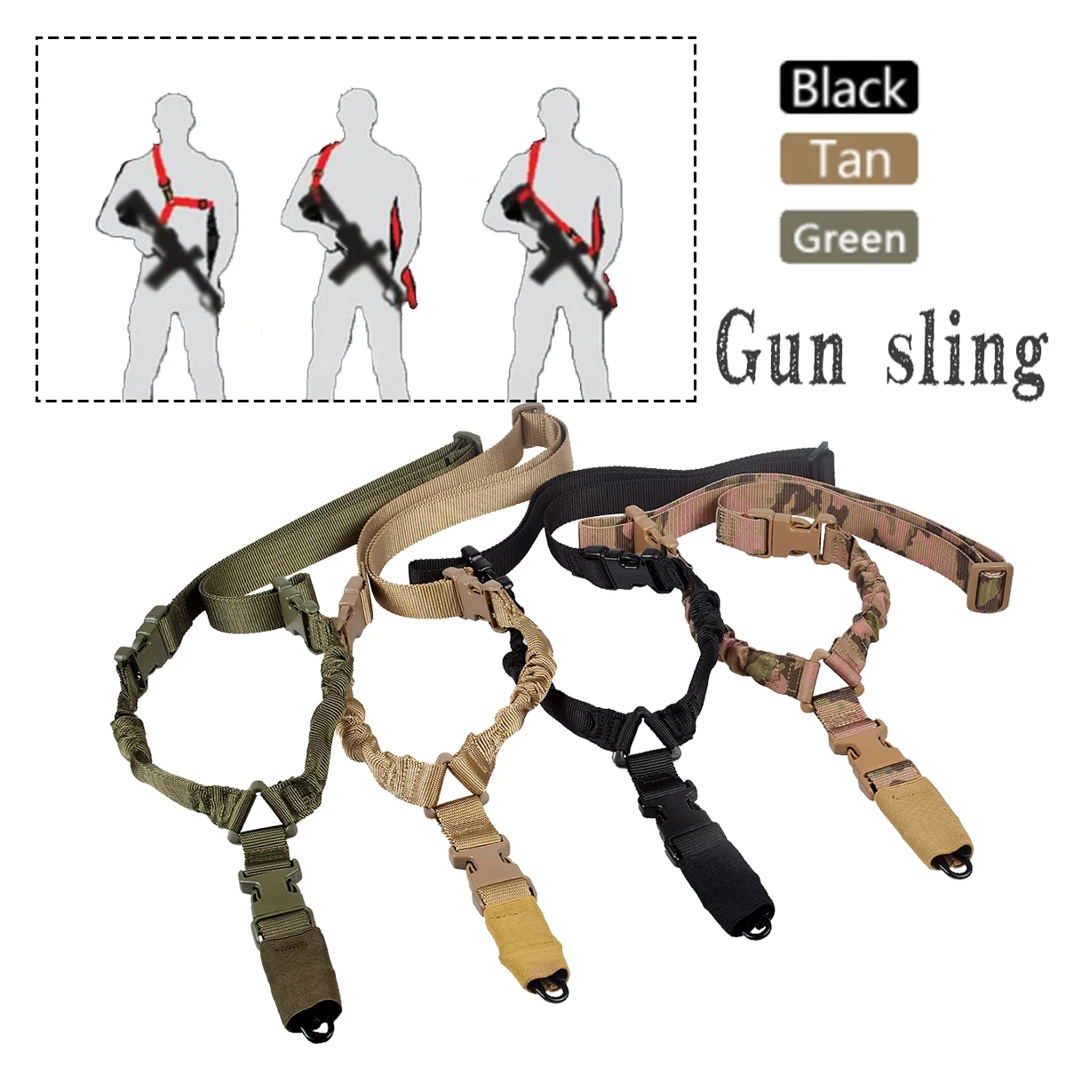 

Tactical One Single Point Sling Strap Bungee Rifle Gun Sling Swivel with QD Buckle Arma Aisoft Hunting in Stock HK416 RSA Mount