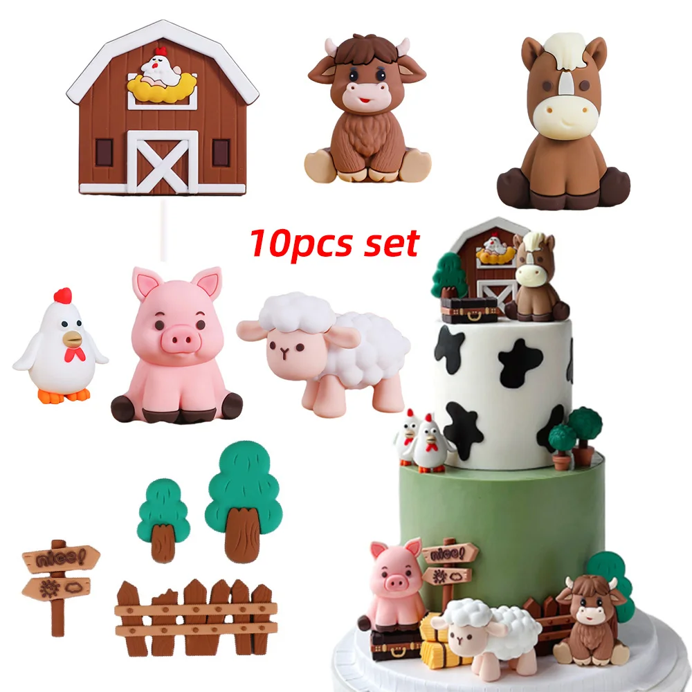 Bauernhoftier-Kuchenaufsatz, Kuh, Schwein, Bergrinder, Küken-Kuchendekorationen für Babyparty, Kinder, alles Gute zum 1. Geburtstag, Partyzubehör – Detail 10