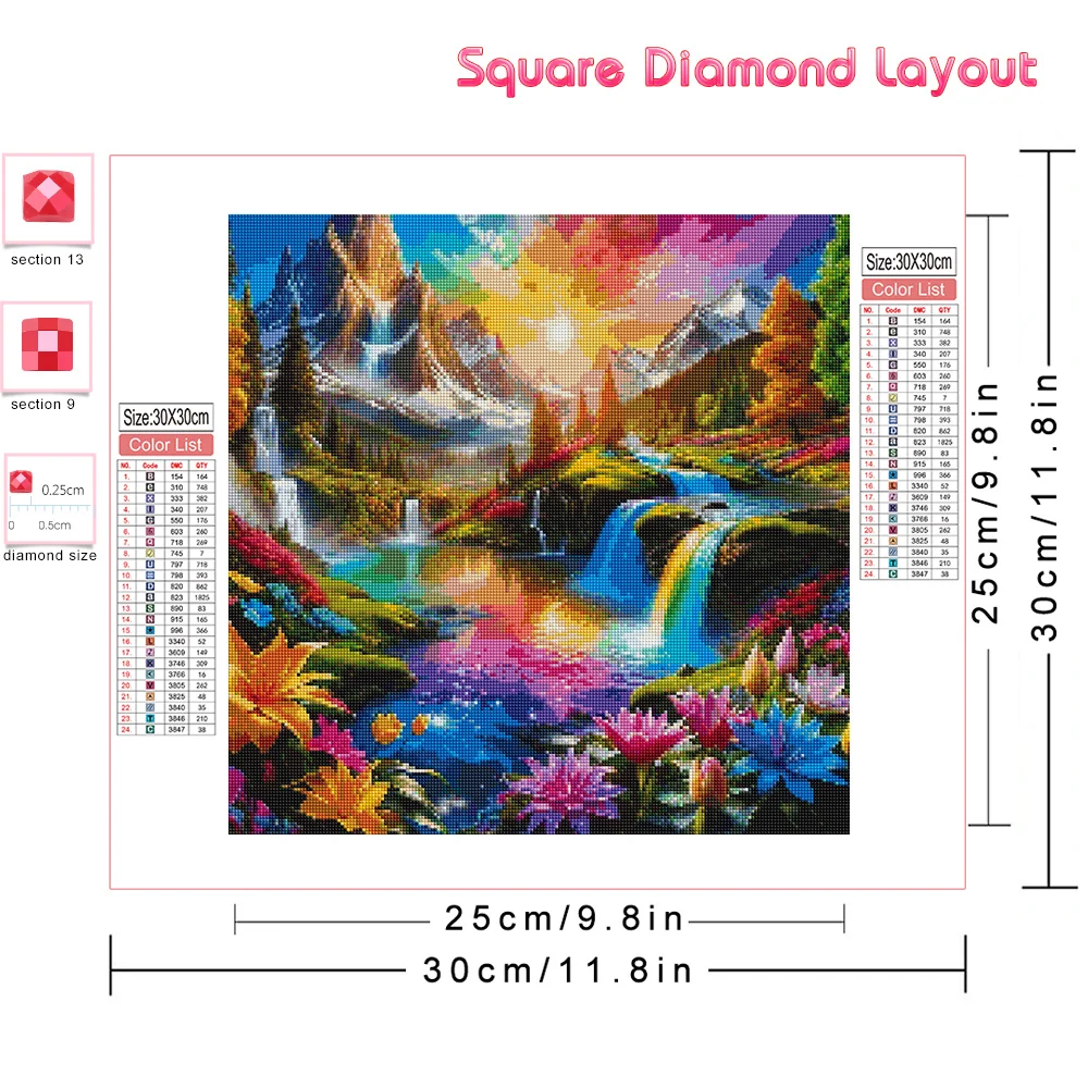 Huacan New Arrivals 2024 Diamond Painting Landscape Waterfall Full Mosaic Flower Art Home Decoration Rhinestone Pictures