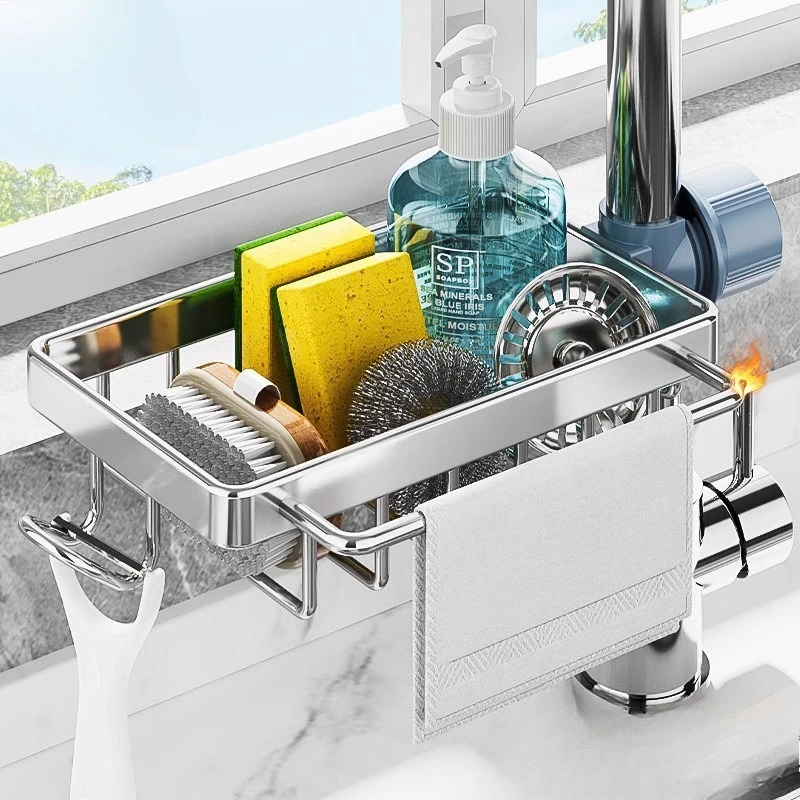 

304 stainless steel faucet rack kitchen supplies sink sink storage dishwashing sponge rag