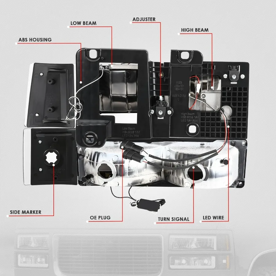 مصباح أمامي LED DRL طراز C + إشارة ممتصة للصدمات + مجموعة مصابيح زاوية متوافقة مع 92-99 Chevy GMC C/K 1500 2500 Suburban Yukon، أسود/Ambe