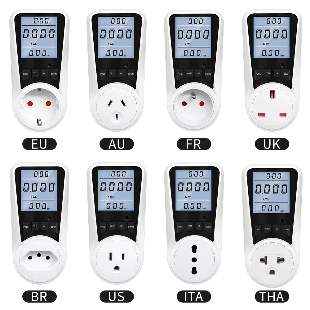 220V Digital Wattmeter AC EU Power Meter LCD Electricy Consumption Meter Socket Wattage Kwh Energy Test FR US BR Power Analyzer