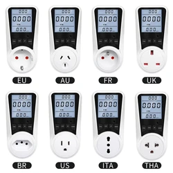 220V Digital Wattmeter AC EU Power Meter LCD Electricy Consumption Meter Socket Wattage Kwh Energy Test FR US BR Power Analyzer