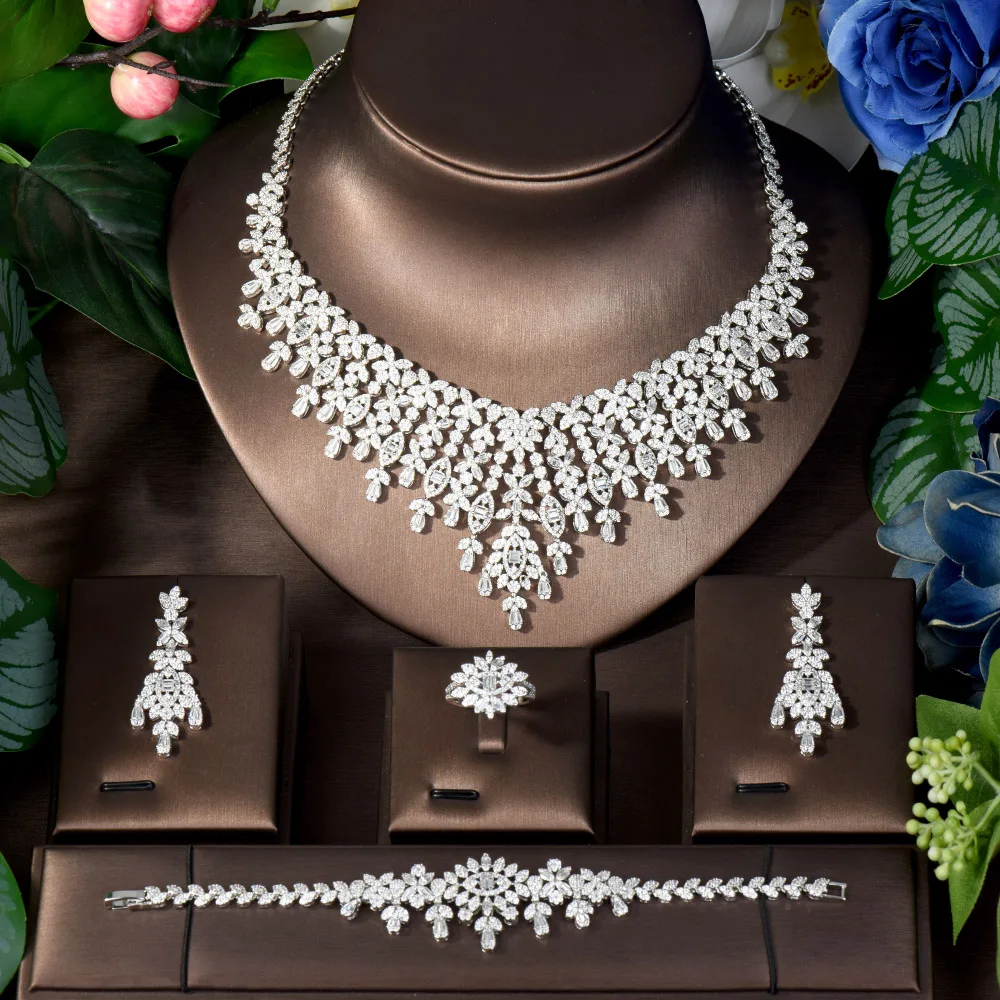 HIBRIDE Fancy 4pcs Women Bridal Necklace Earring Set Dubai Big Weeding Jewelry Set Party Accessories Bijoux Femme N-1127