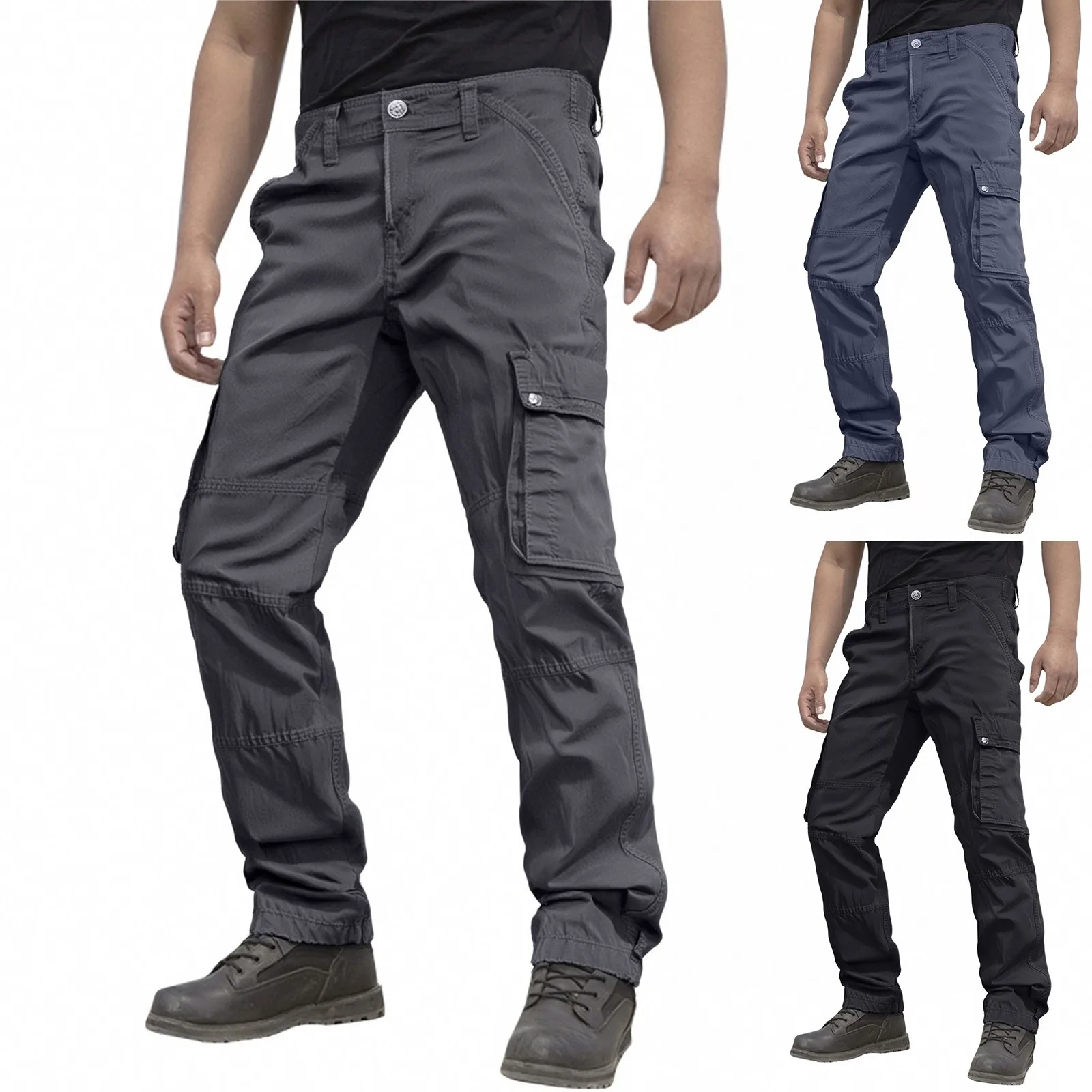 

Men Fashion Cargos Pants Solid Color Multi-Pockets Waterproof Trousers Fall Casual Jogger Pants Sweatpants Straight Work Pants