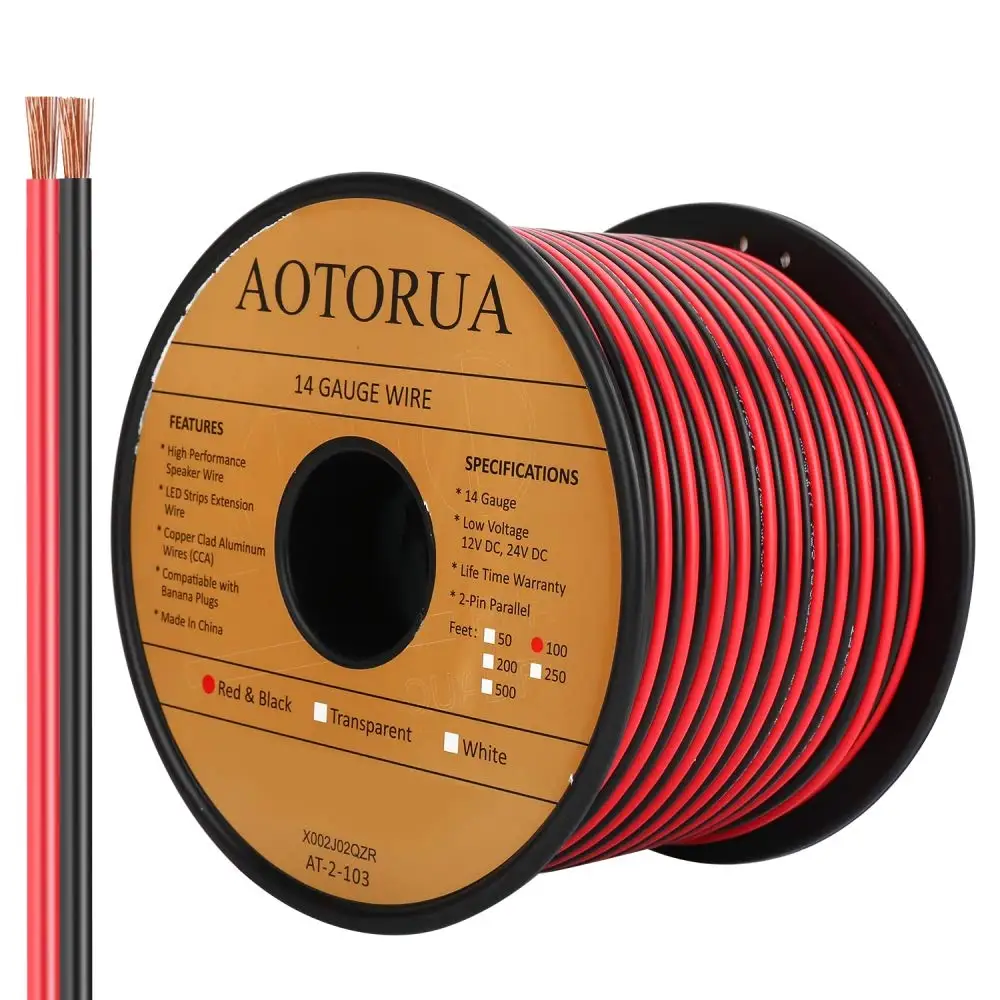 100FT 14 Gauge Red Black Flexible LED Wire