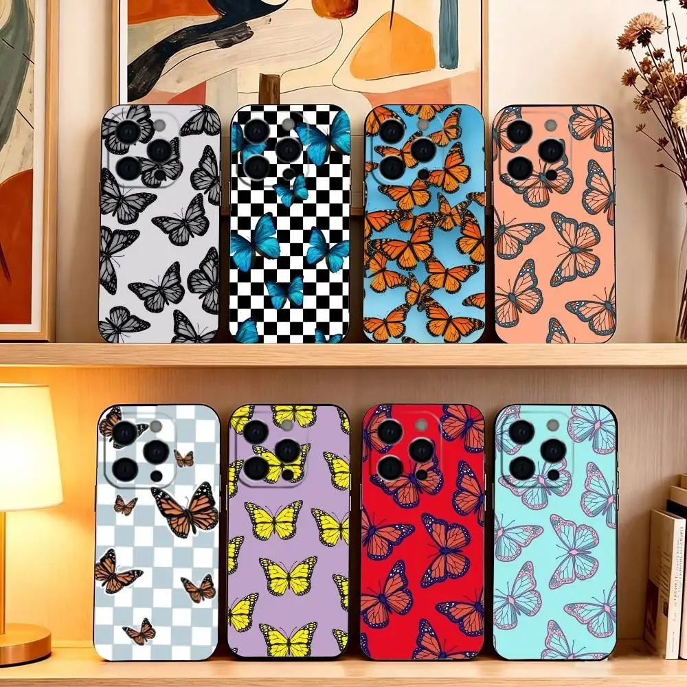 Retro Art Black B-Butterfly   Phone Case For iPhone 17, 16,15,14,13,12,11 Plus,Pro Max, Others Soft Black Cover