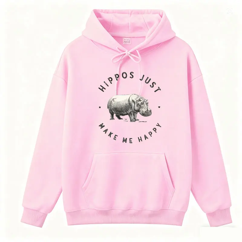 فرس النهر هوديي فرس النهر فقط تجعلني سعيدا البلوز سفاري هوديي الحيوانات البرية الأفريقية عشاق مريح أزياء الشتاء السترة