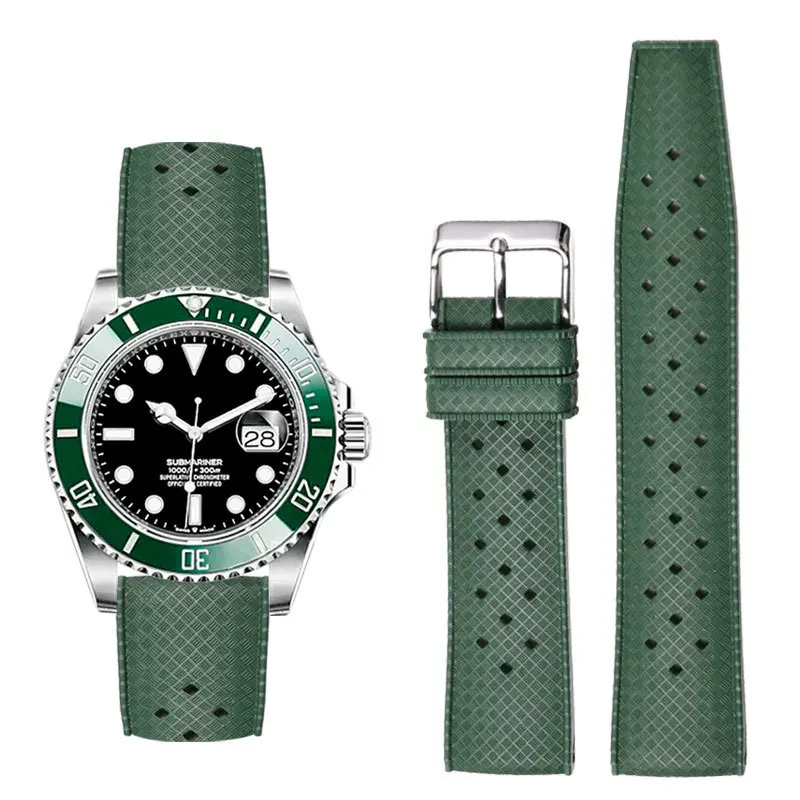 Correa de caucho fluorado FKM compatible con OMEGA Blancpain SWATCH reloj de buceo universal plano 18 mm20 mm 22 mm de liberación rápida