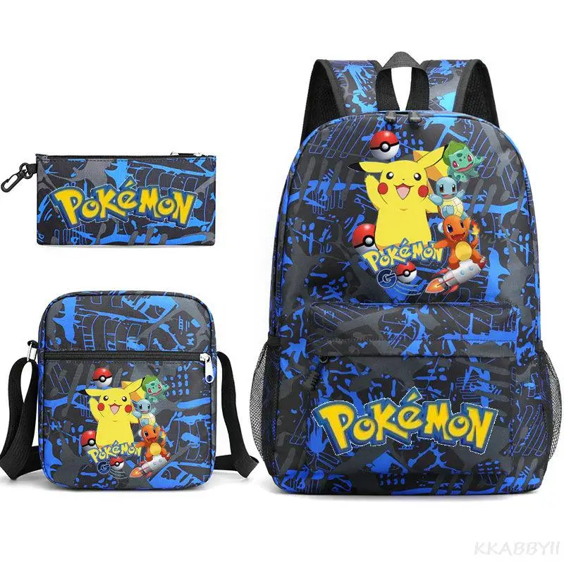 3pcs Pokemon School Bag Cartoon Pikachu Shoulder Bags Eevee Casual Canvas Bag Pocket Monster Student Laptop Mochilas