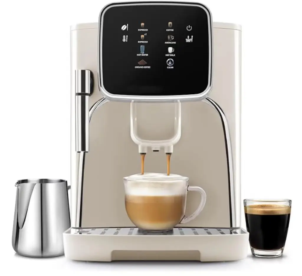 Fully Automatic Espresso Machine - Built-in Grinder & Milk Foam System (One-Touch Operation, Touch Screen Control）