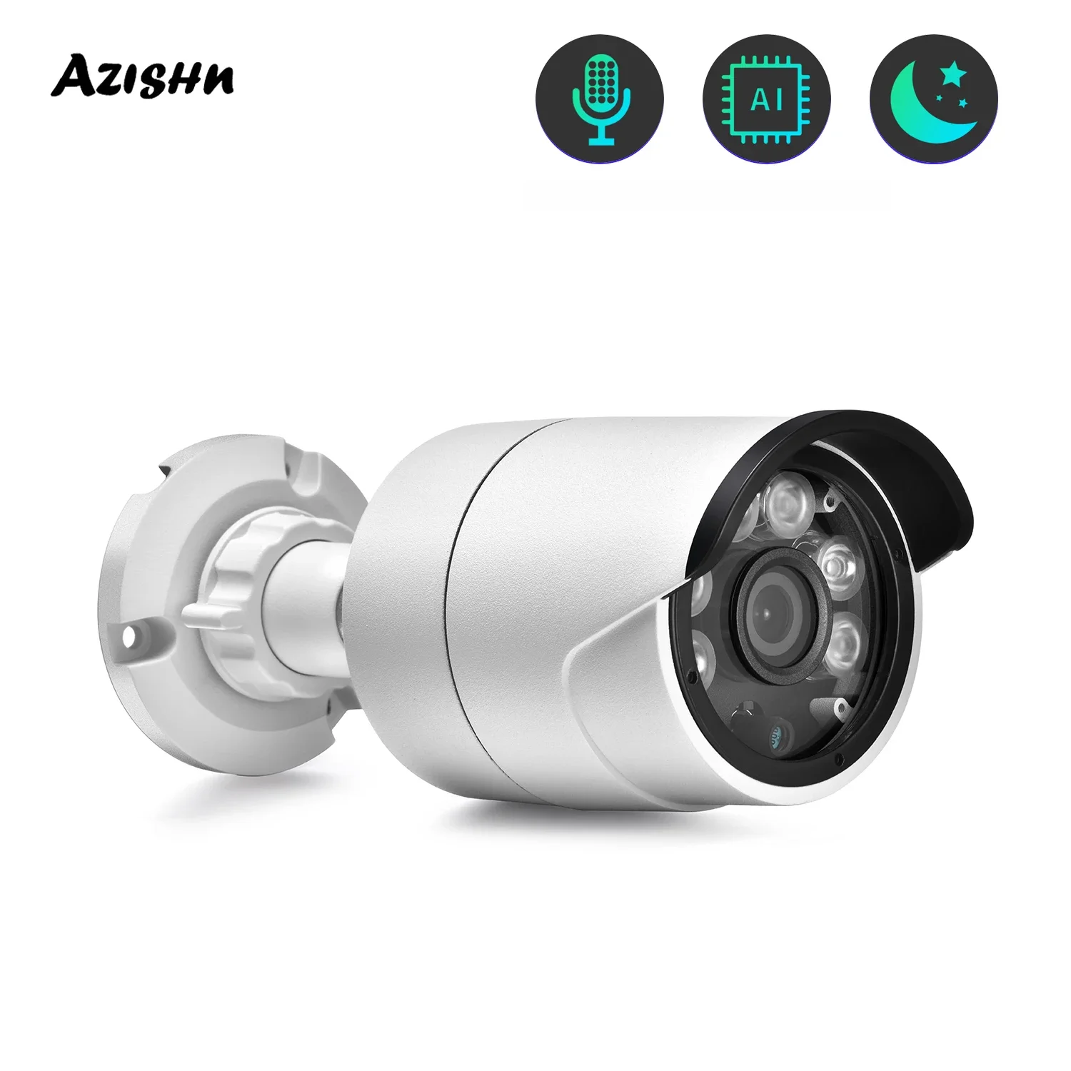 AZISHN 8MP 5MP IP Bullet Bullet Camera H265+ POE Security Outdoor Waterproof  Audio Record Surveillance CCTV Home Webcam Camera