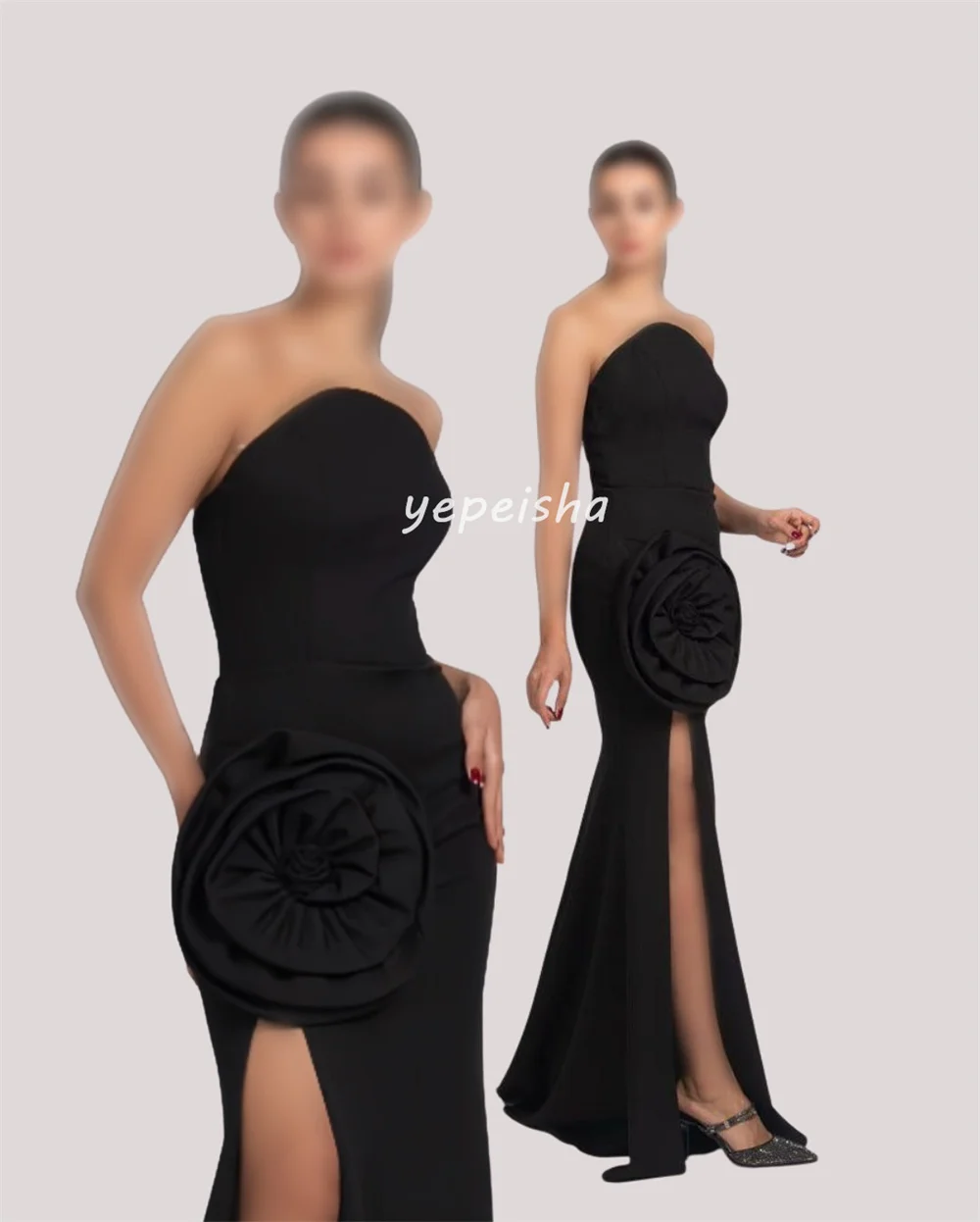 Abiti lunghi senza spalline a trapezio con pieghe floreali fatte a mano in jersey retrò classico personalizzato Taglie disponibili per abiti da occasione su misura