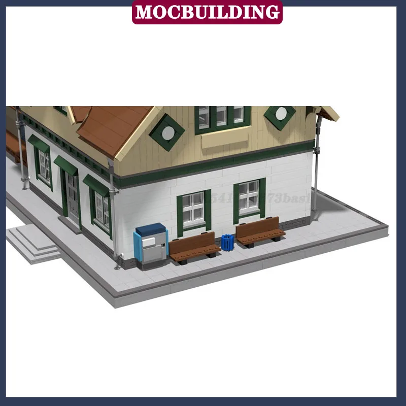 MOC Stedelijke Architectuur Treinstation Model Assemblage Bouwsteen Locomotief Huis Spoorweg Collectie Serie Speelgoed Geschenken
