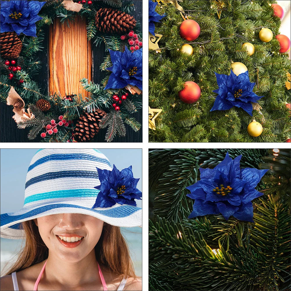 10Pcs Christmas Flower Decor Pe Artificial Xmas Flowers Party Supplies Christmas Tree Adornment Festive Ornament Bright Colors