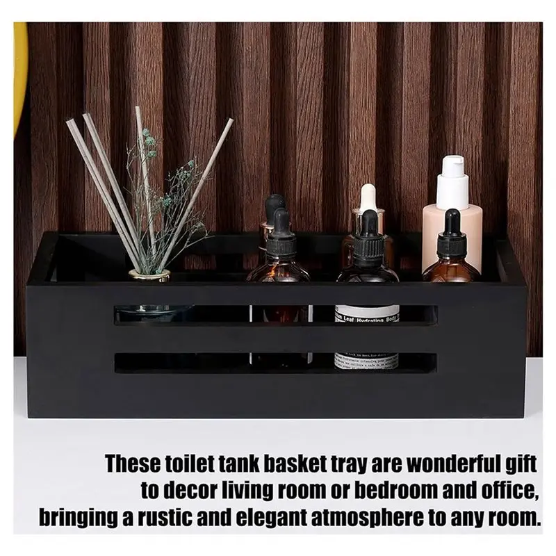 Fine Workmanship 2X Black Decor Box Bathroom Toilet Tank Basket Topper,Wood Bathroom Baskets,Back Of Toilet Storage Basket