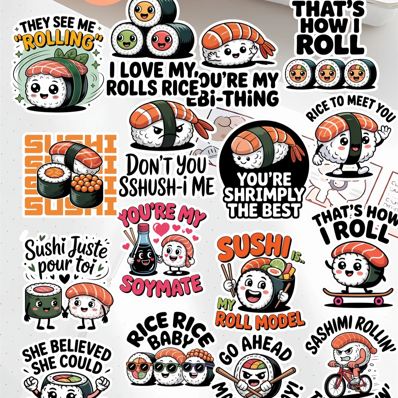 20pcs Kawaii Self-made Cartoon Cute Sushi English Quotes Stickers/ Beautiful Stickers /decorative Sticker /DIY Craft Photo Album