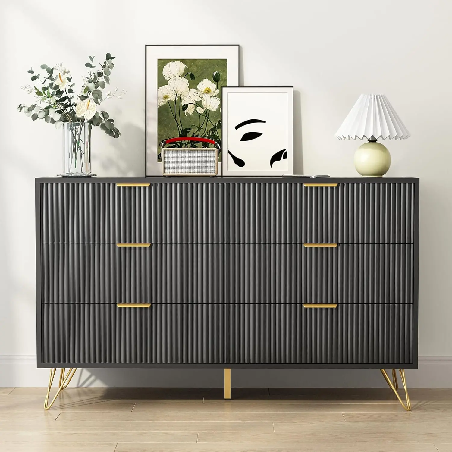 Black Wood 6-Drawer Dresser 3
