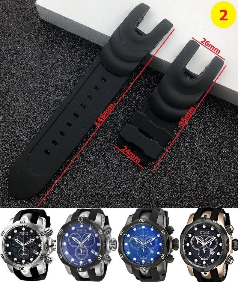 NEW 26MM Black Rubber Watch Band Strap For Invicta Reserve Collection Venom 6110 6112 6114