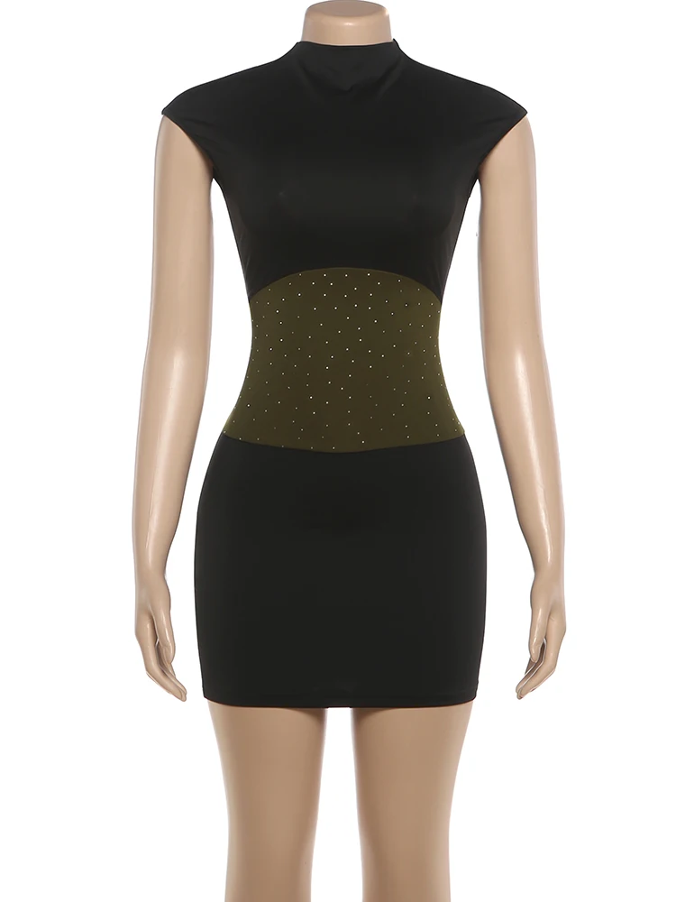 니버 복숭아 엉덩이 원피스 여성 패치 워크 스퀸 섹시 민소매 타이트한 자정 파티 클럽웨어 여름 패션 스키니 미니 바디 콘