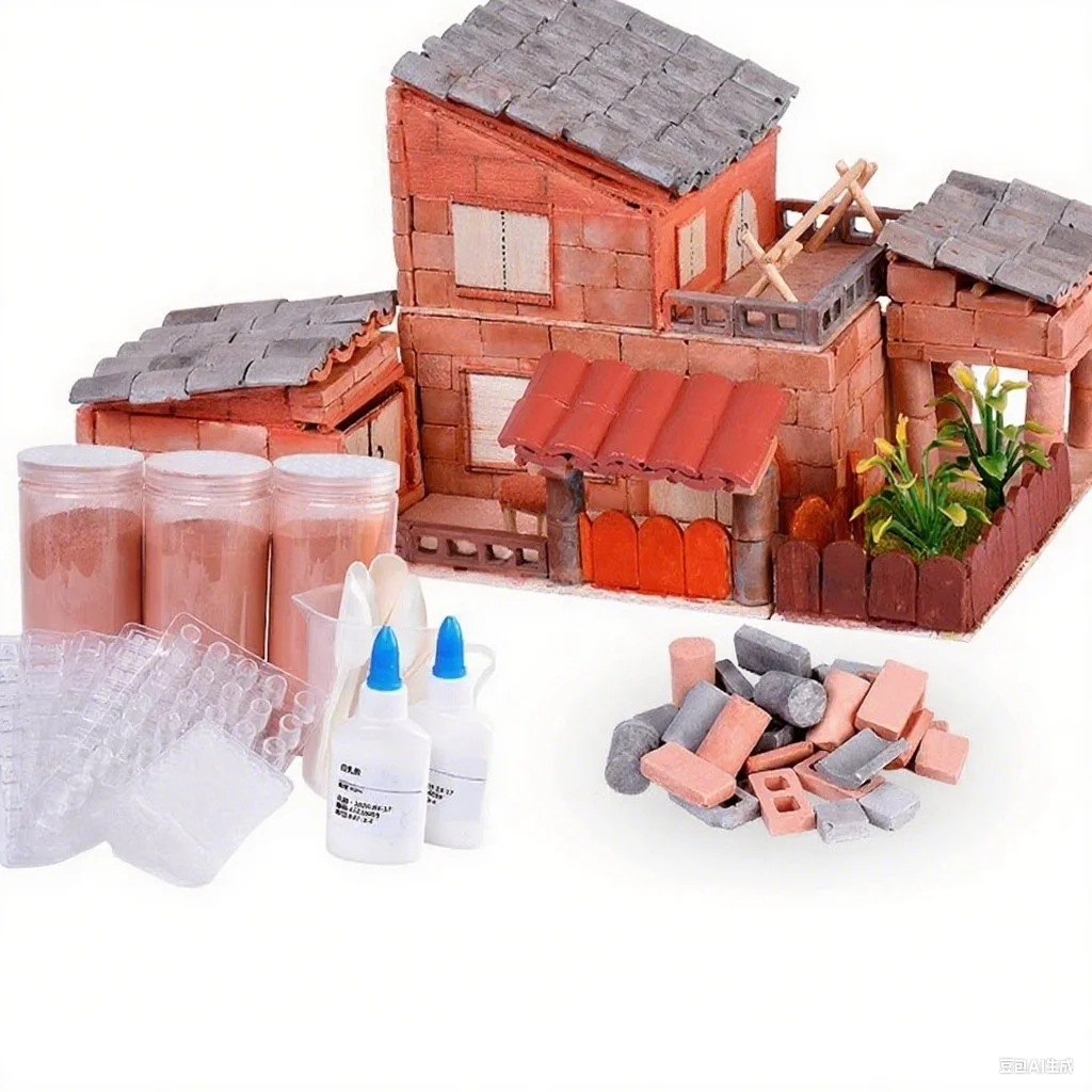 Set di materiali per piastrelle in mattoni rossi in miniatura di qualità Kit di blocchi di costruzione Modelli creativi di case giocattolo Mini progetti architettonici fai-da-te