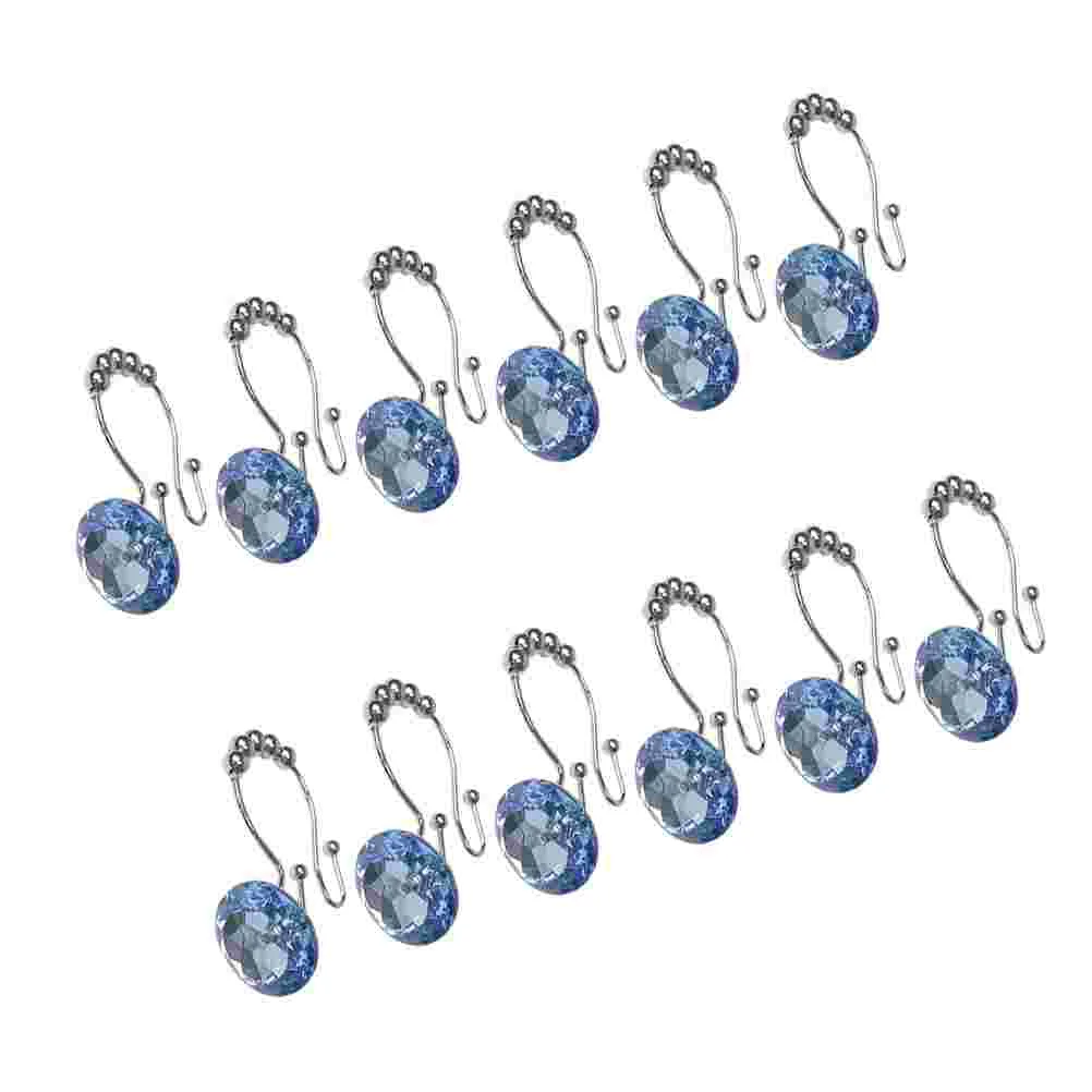 

12PCS Rust Resistant Double Hooks Glide Shower Ring Hangs for Both Shower Curtain and Liner (Stainless Steel Hook, Blue)