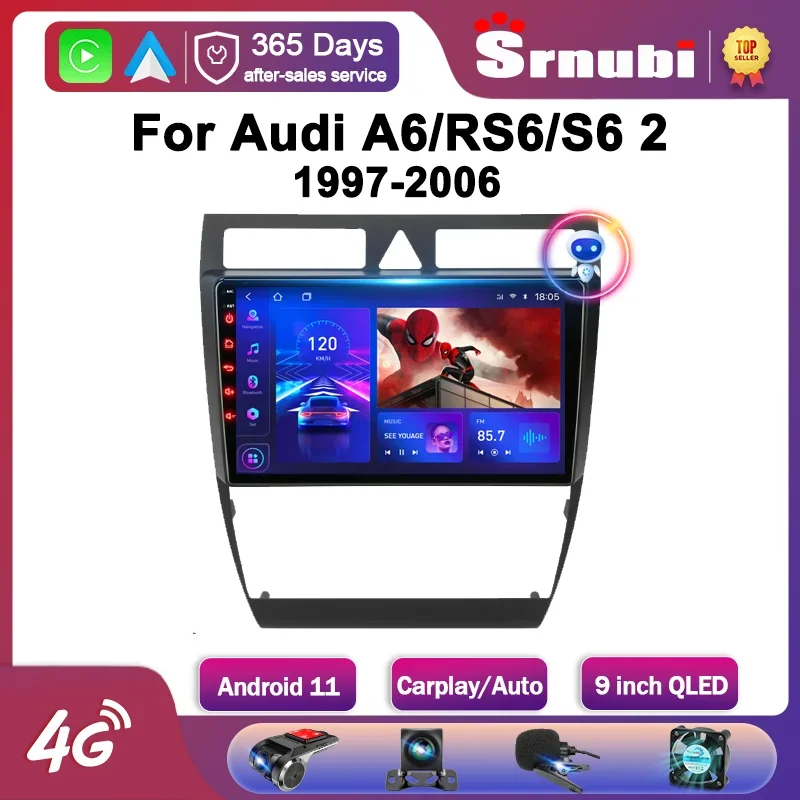 

Srnubi Android 11,0 автомобильное радио для Audi A6 C5 1997-2004 S6 RS6 мультимедиа 2Din 4G WIFI Carplay QLED GPS DVD головное устройство