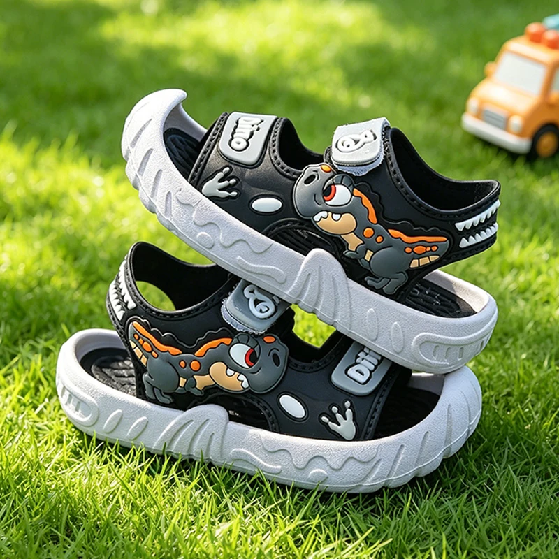 3D-Dinosaurier-Sportsandalen für Kleinkinder, geschlossener Zehenbereich, kollisionssicher, verstellbarer Riemen, rutschfeste Sommerschuhe mit weicher Sohle für den Außenbereich – Detail 8