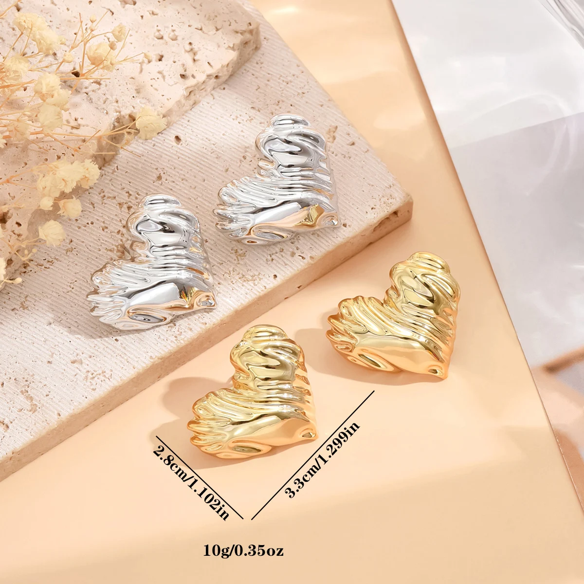 Bohemia Vintage Irregular Lava Textured Heart Large Earrings for Women European American Personality Exquisite Fashion Jewelry - view 5