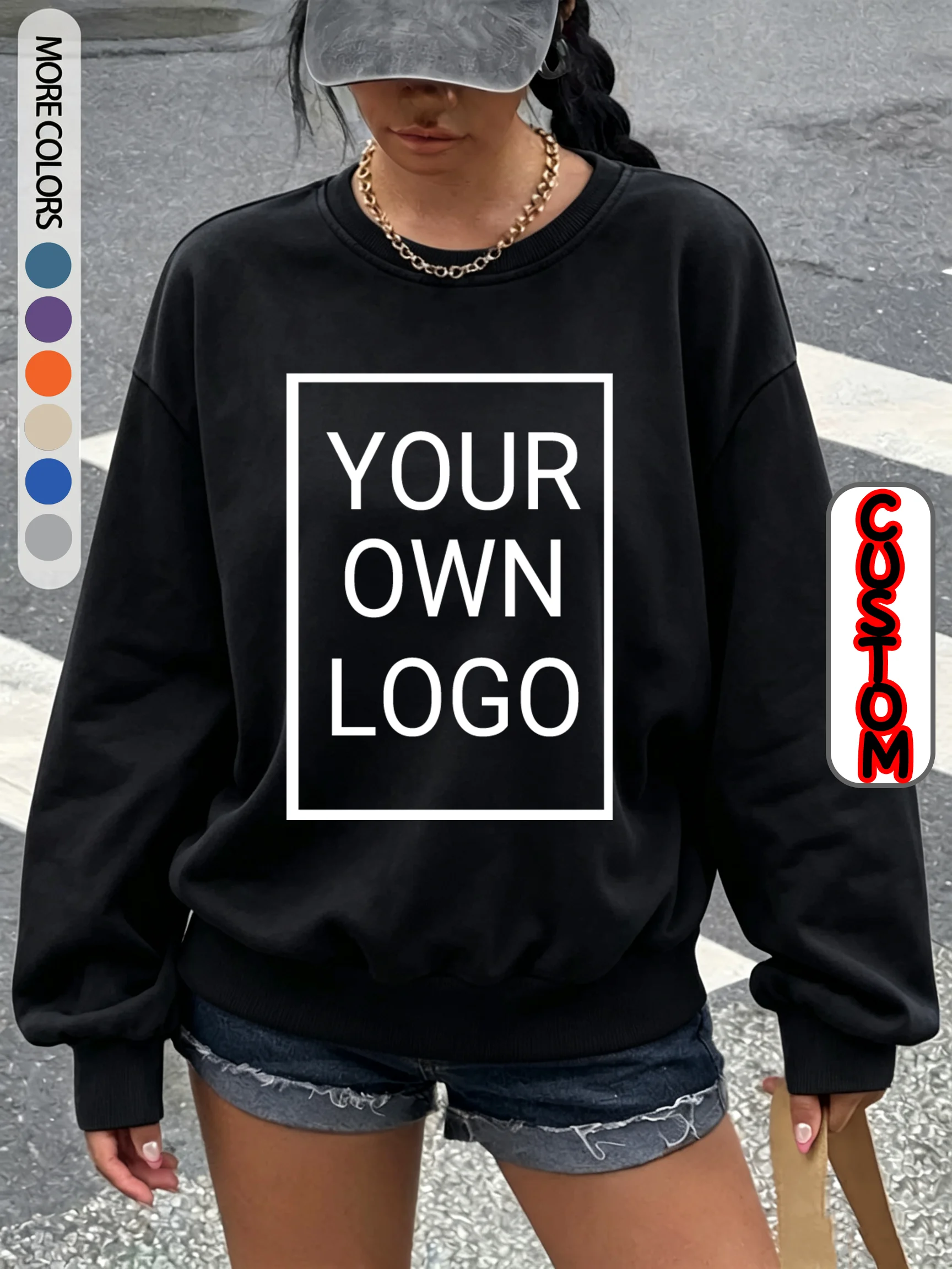DIY Family Team Logo Custom Design Crewneck Women's Pullovers Loose Streetwear Autumn Casual Sweatshirt Fleece Y2K Clothing
