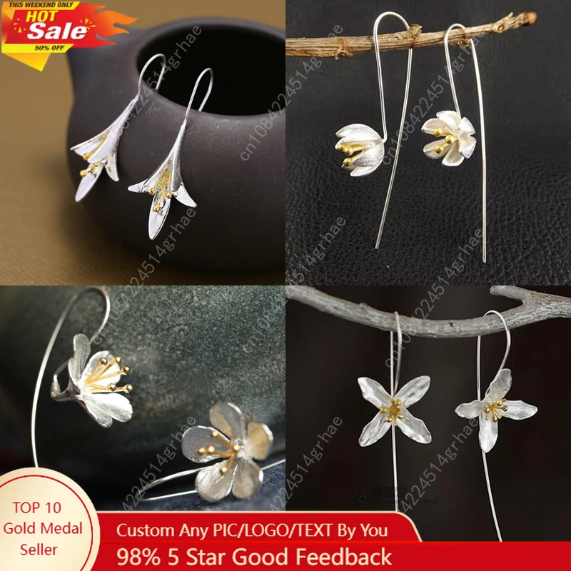 

925 sterling silver Long Flower Earrings For Women Elegant Lady Prevent Allergy New Design Fashion Jewelry