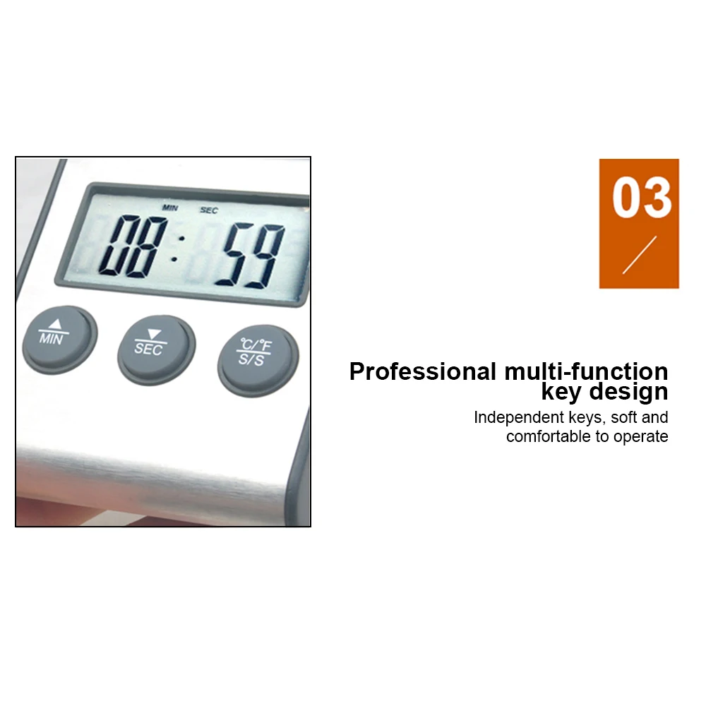 TP700 Mini Digital Thermometer Kitchen Meat Temperature Meter Timer Alarm for Oven BBQ Grill Cooking with Stainless Steel Probe
