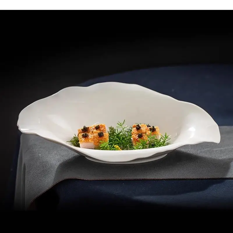 Pure White Irregular Ceramic Dinner Plate Restaurant Thick Soup Salad Pasta Plates Dessert Dish Specialty Tableware