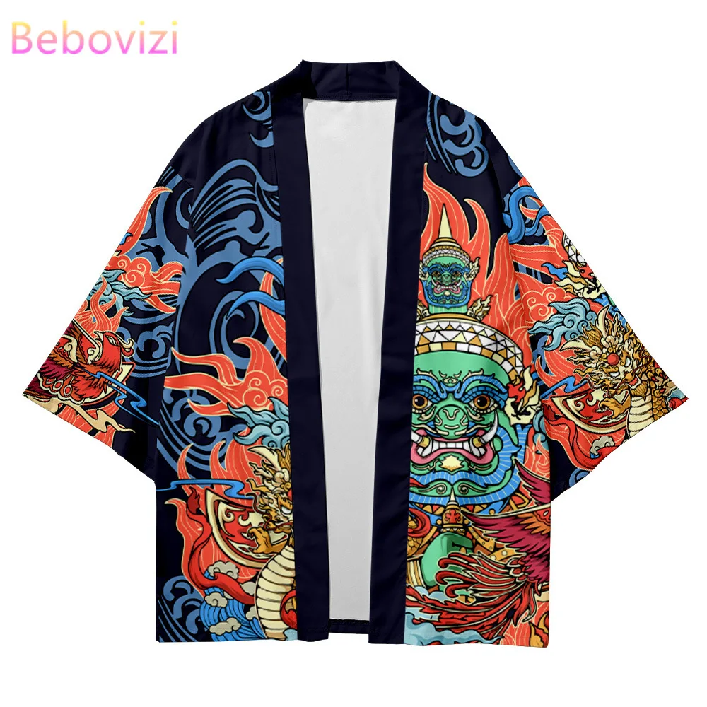 Plus Size XS-6XL Loose Idol Print Japanese Samurai Harajuku Kimono Cardigan Women Men Cosplay Yukata Tops