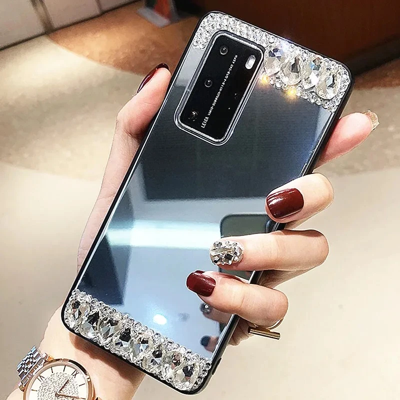 Diamond Mirror Rhinestone Phone Case For Samsung Galaxy S24 FE S23 FE S21FE A06 A16 A26 A36 A56 Note 20 Ultra Note 10 Capa