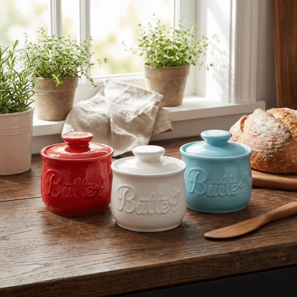 Airtight Ceramic Butter Bell Crock Large Capacity with Lid French Butter Dish Spice Jar Keep Fresh Cheese Cup Countertop