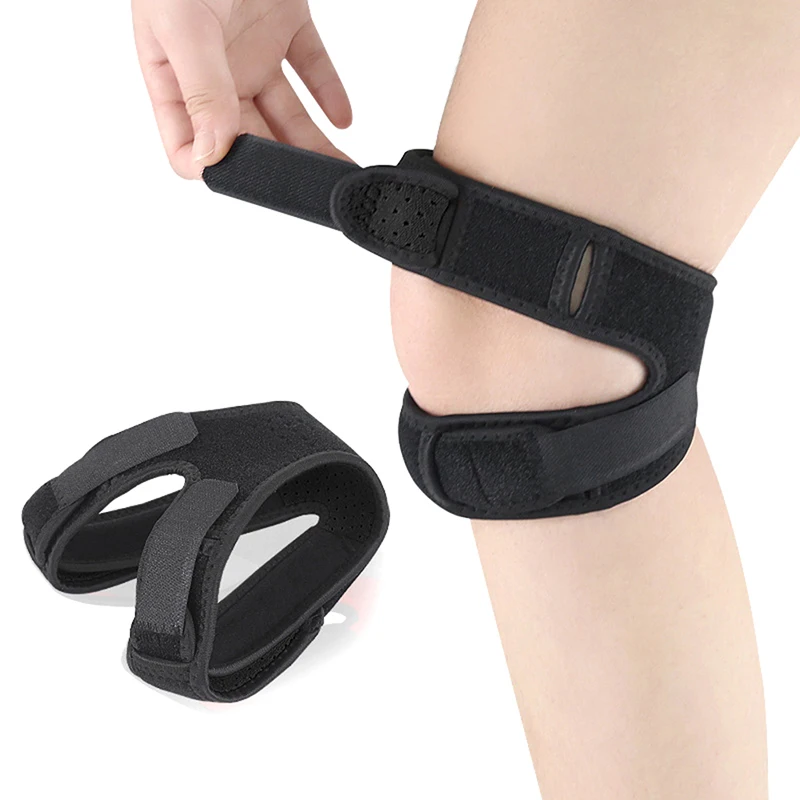 Duplo Patelar Esportes Joelheira, Patela Tendão, Strap Suporte, Brace Pad Protector, Open Knee Wrap Band, Cuidados de Fitness, 1Pc