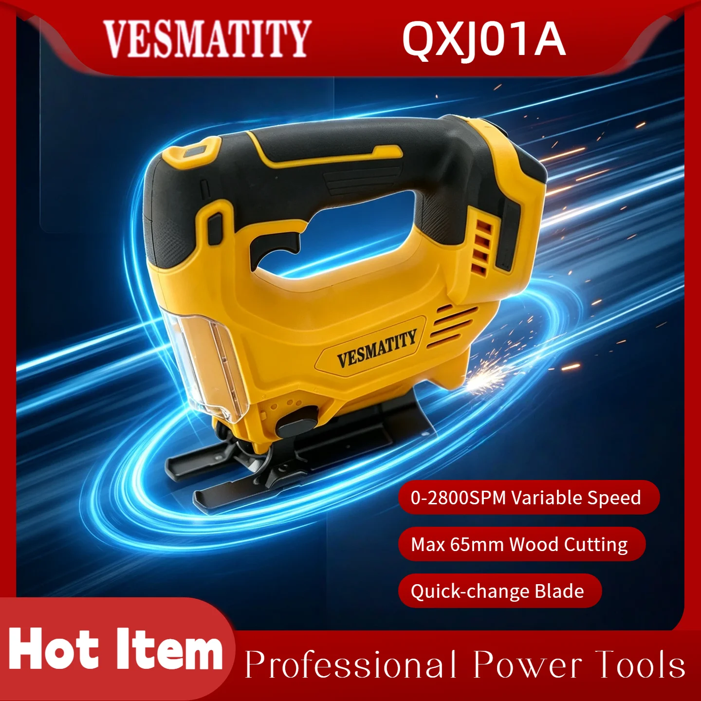 Vesmatity for DeWALT Battery Brushless Cordless Jigsaw Variable Speed For Wood Metal Cutting Anti‑dust Rubberized Handle