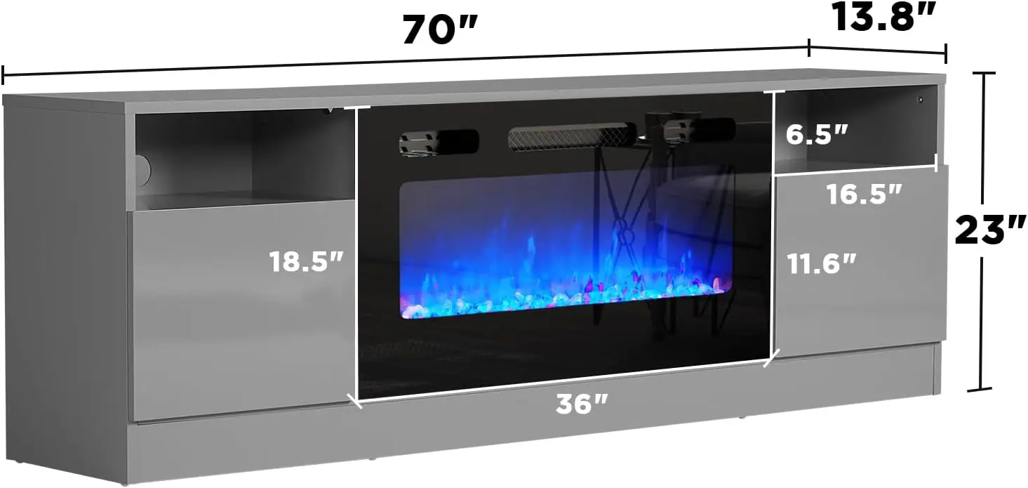 TV Stand with Fireplace, LED Light Entertainment Center , 70