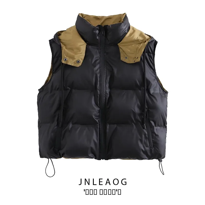 

Faionable Bla хлопковый жилет с капюшоном JNLEAOG, женский уличный жилет, осеннее новое поступление, универсальный длинный свеч, застежка-молния