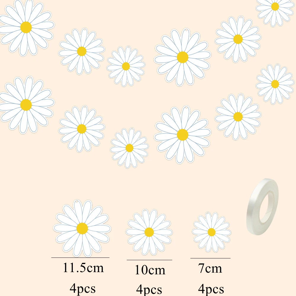 1set White Daisy Paper Cupcake Toppers Hanging Banners For Daisy Birthday Spring Party Decoration Wedding Gifts Wrapping Supply