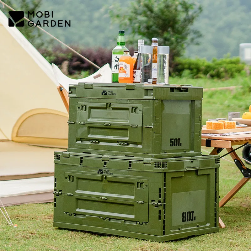 MOBI GARDEN Camping Folding Storage Box 80L/50L/20L Supplies High-capacity Travel Sundries Trunk Portable Picnic Outdoor Gear