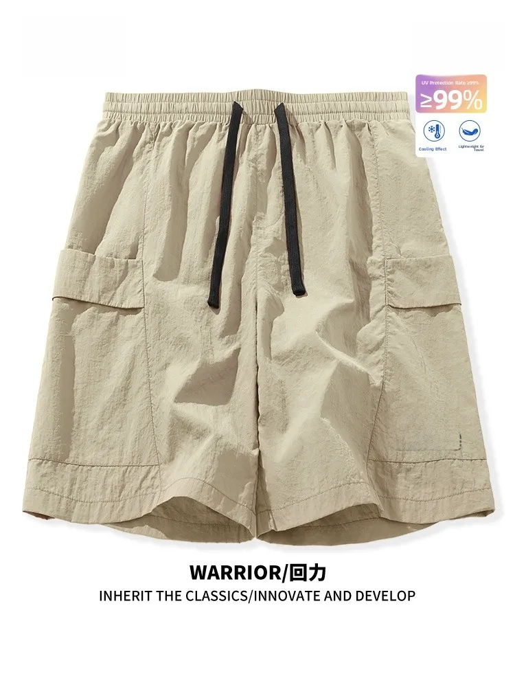 American Style Ice Silk Men's Shorts Quick Dry Fitness Sports Casual Five-Quarter Length Summer Youth Fashion Breathable Stra...