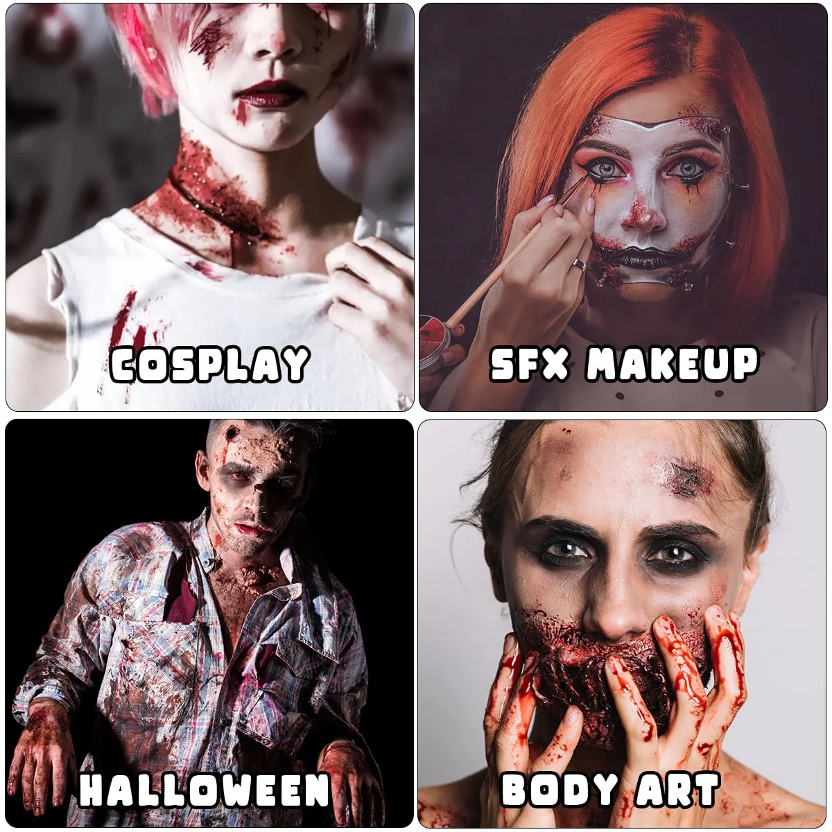 Bowitzki الدم المزيف 3 قطعة دم المرحلة + رذاذ الدم + دم متخثر واقعي قابل للغسل للمؤثرات الخاصة مكياج SFX