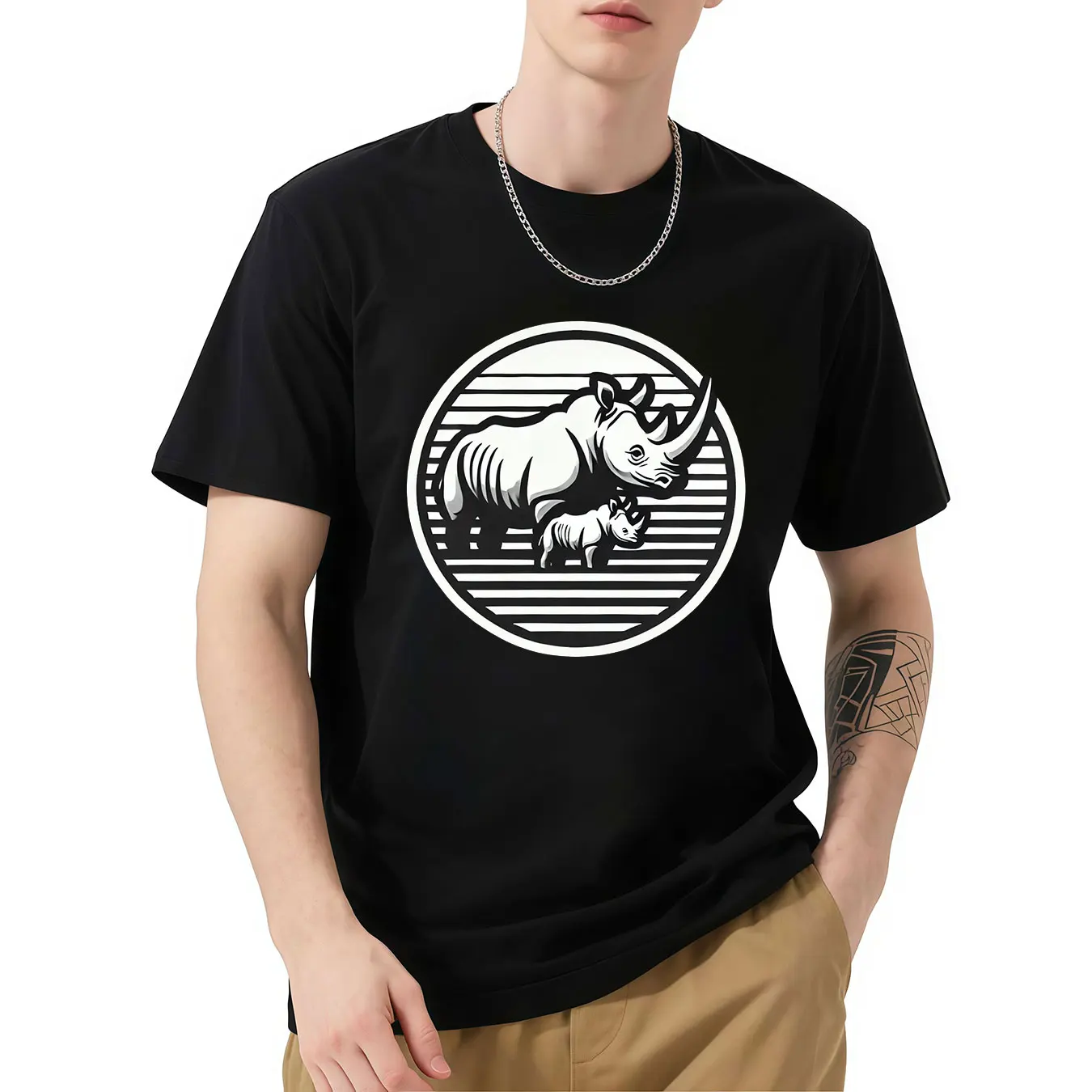 

T-Shirts Rhino Print Streetwear Men Women Casual Fashion Oversized T Shirt Harajuku Tees Tops Clothing